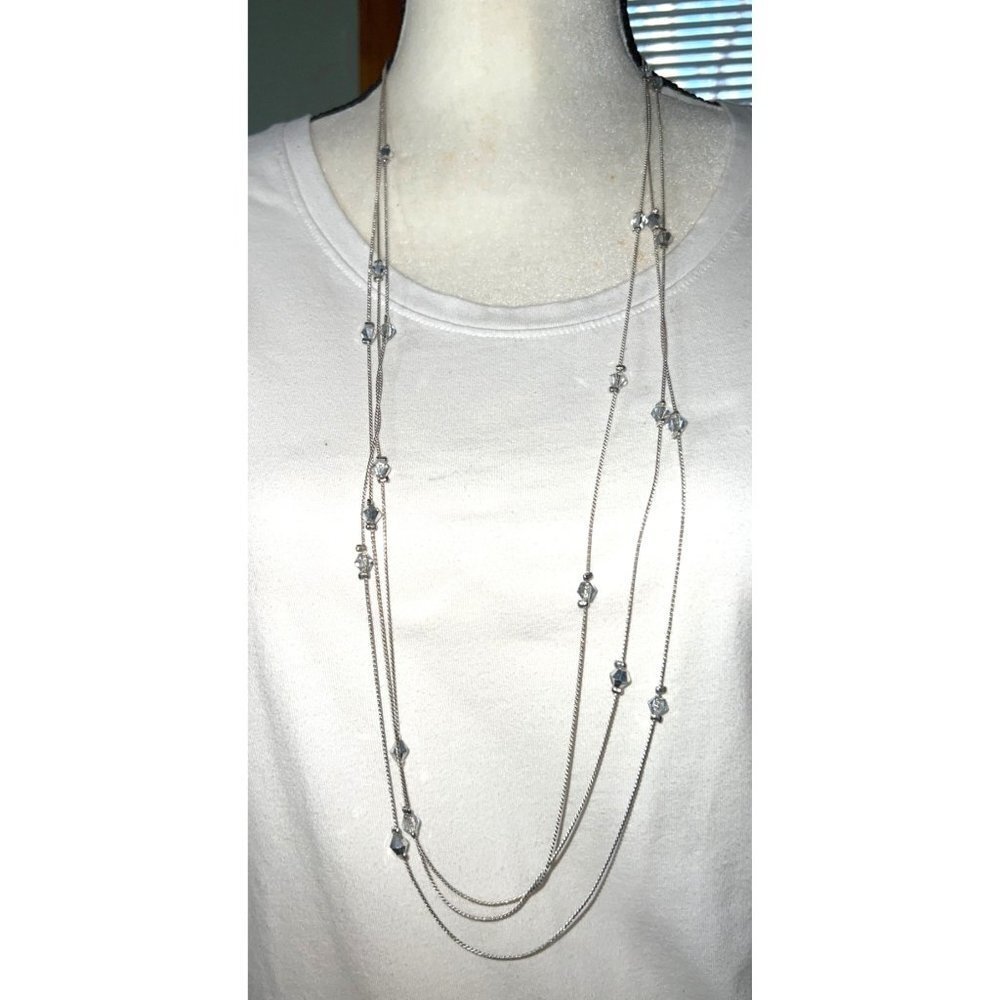 Charming Charlie Silver and Crystal Necklace -- 34"